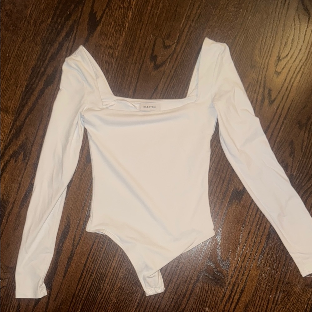 Aritzia Babaton White Long Sleeve Bodysuit